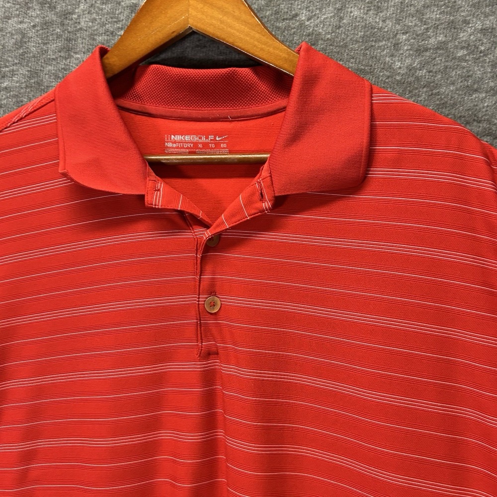 Nike Golf Dri Fit Men Polos XL Red Striped 100% Polyester Standard‎ Fit